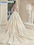 Simple Appliqued Wedding Dress Elegant Tulle Bridal Gown Long Sleeve